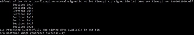 Figure 5. Example command to generate signed FlexSPI boot image